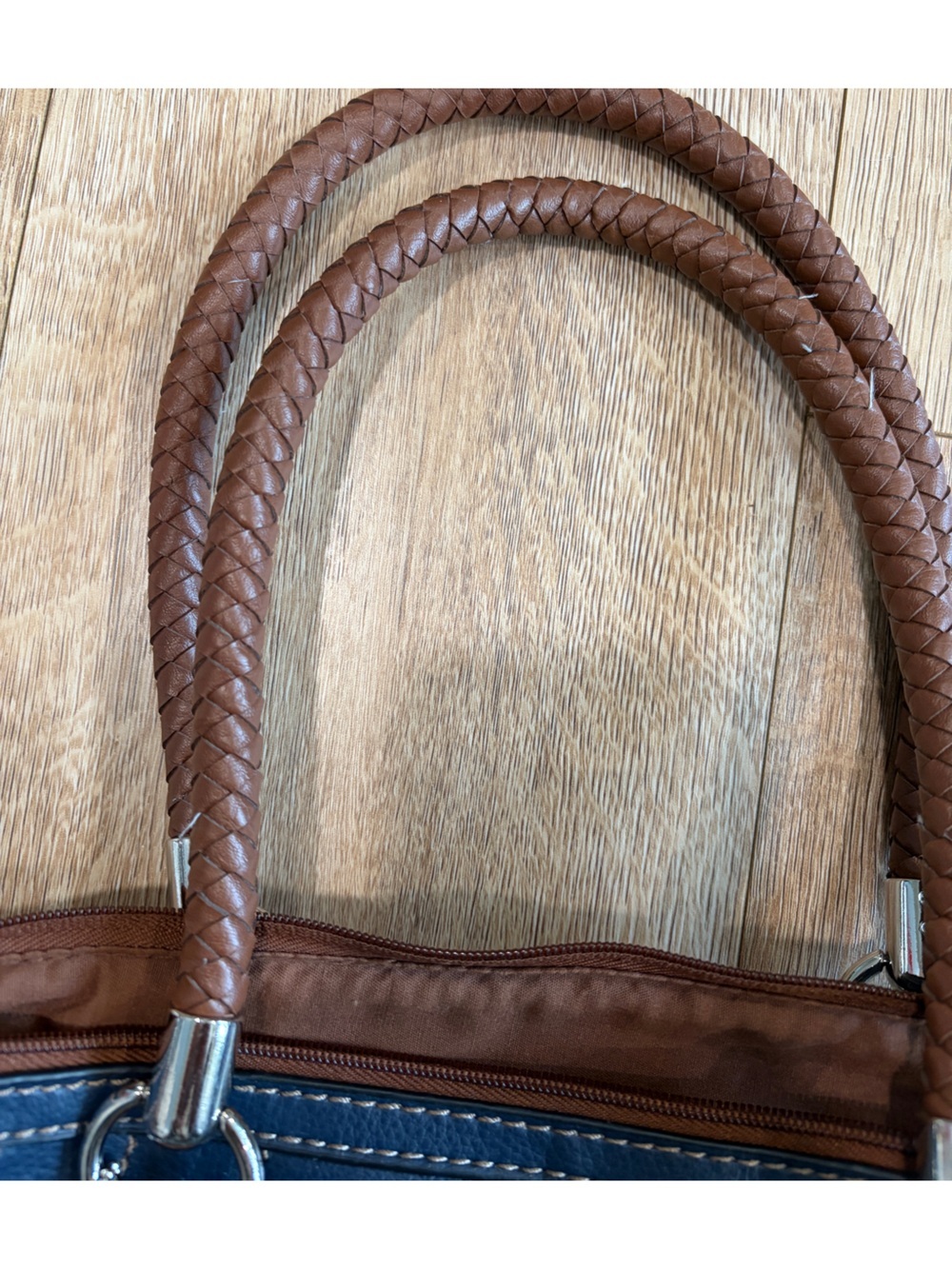 Relic by Fossil Blue Faux Leather Tote Shoulder Bag Braided Handles - Picture 10 of 12